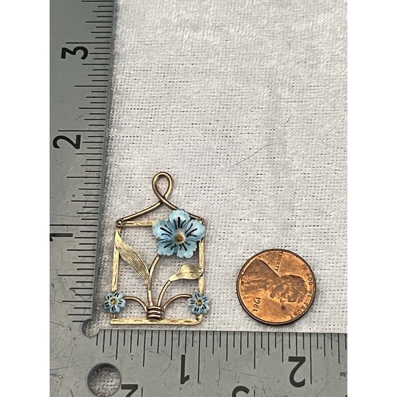 Vintage Gold Filled Pendant Floral Enamel Art Nouveau 7S - Picture 5 of 5